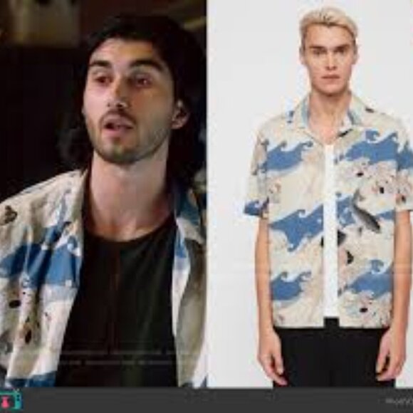 All Saints Men's Pisces Fish Koi Short Sleeve Button Down Shirt - Picture 4 of 10